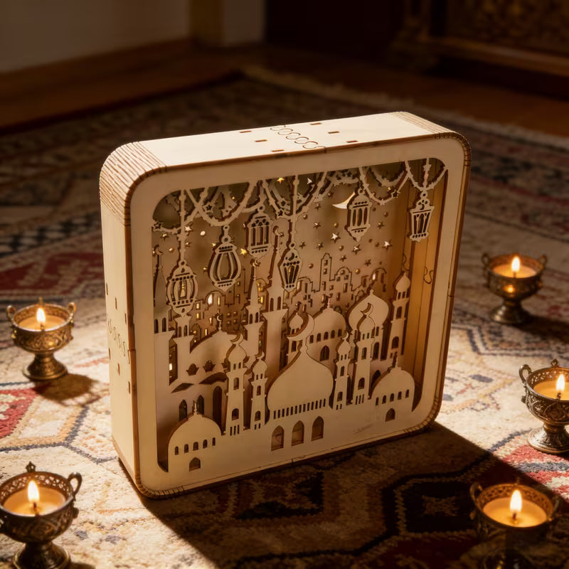 Wooden 3D Ramadan Night Light Puzzle for Kids – Screen-Free Islamic Activity & Eid Decoration