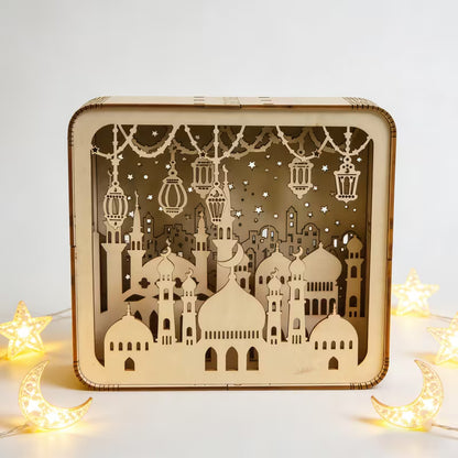 Wooden 3D Ramadan Night Light Puzzle for Kids – Screen-Free Islamic Activity & Eid Decoration