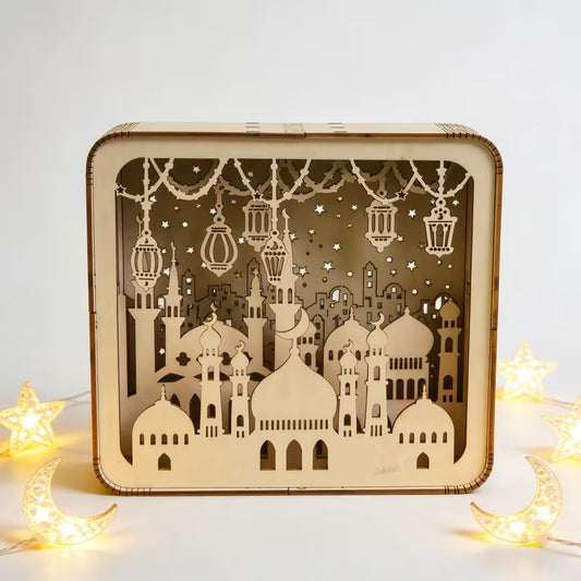 Wooden 3D Ramadan Night Light Puzzle for Kids – Screen-Free Islamic Activity & Eid Decoration